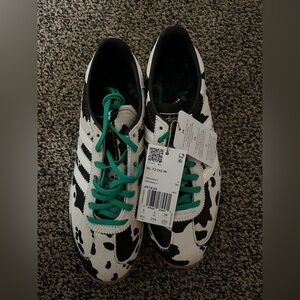 Adidas Originals Black and White Cow Print Sneakers with green Laces